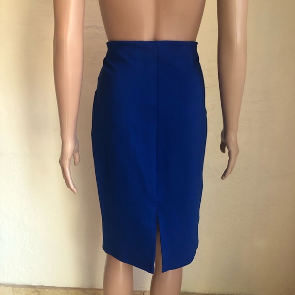 Studio F Royal Blue High-Waisted Elastic Pencil Skirt Back Slip Women’s Size 12 - Picture 3 of 16